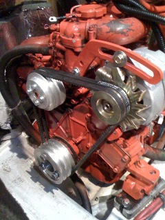 Westerbeke 44A with custom double 3-8 " pulleys, ZRD 120 amp alternator and adjustment arm